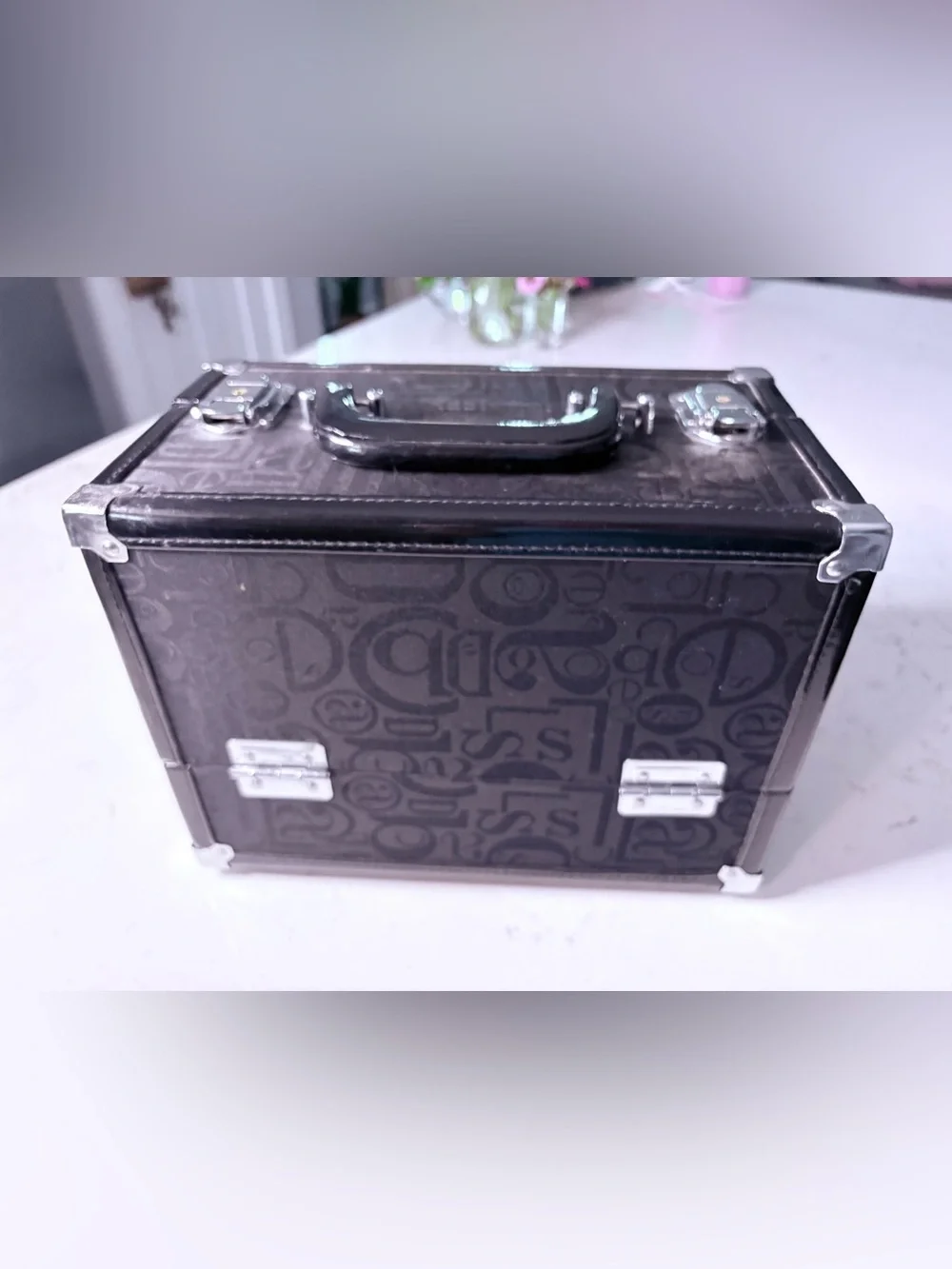 Black Caboodle Patterned Make Up Case w/Metal Hardware & Keys